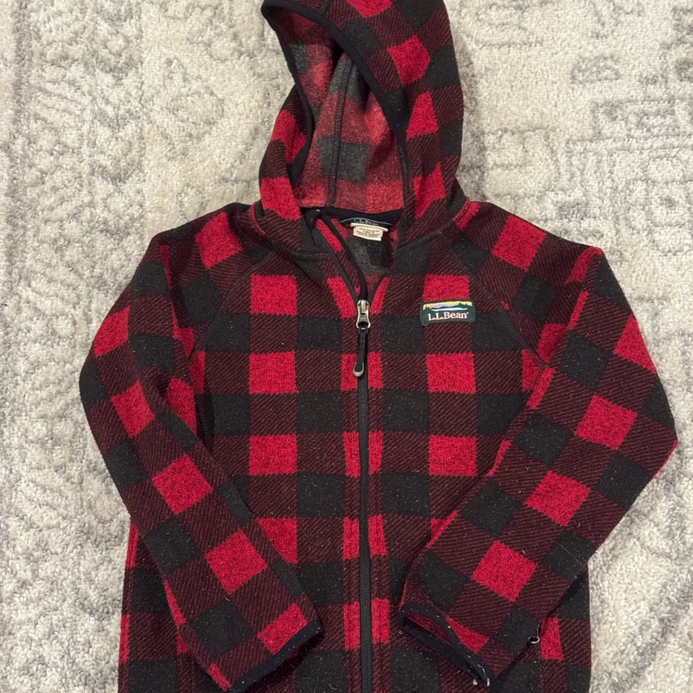 L.L. Bean Kids Checkered Red and Black Hoodie